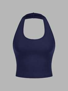 SHEIN EZwear Bộ 4 áo tank top ngắn cổ yếm ôm sát, kiểu dáng tối giản, thích hợp cho nữ mùa hè. - Nhiều màu - Xem 4