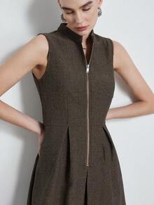 Aveloria Modichic Fashionable & Versatile Commuter Minimalist Elegant Quality Women's Solid Color Zipper Design Fitted Flared Dress - Multicolor - View 2