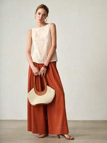 MOTF PREMIUM 女士橙色宽松休闲系带阔腿裤 - 紅色 - 查看 5