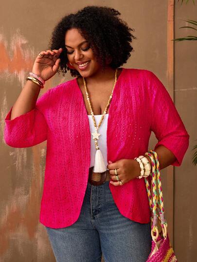 EMERY ROSE 大码度假休闲纯色 Schiffy 开襟外套