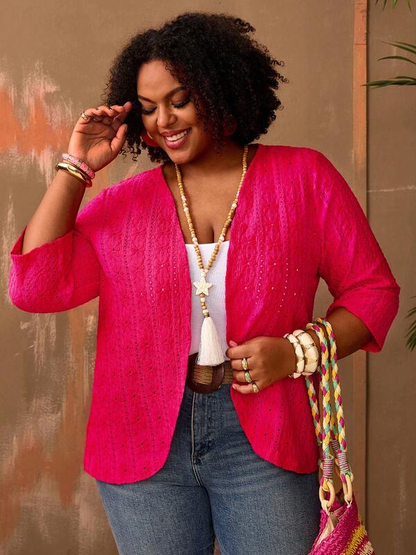 EMERY ROSE Abrigo informal de talla grande con abertura frontal en unicolor para vacaciones