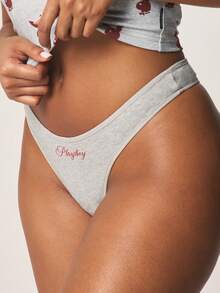 Missguided x Playboy Christmas High Leg Brief In Soft Stretch Jersey - Grey - View 4