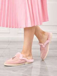 Sleekvia Zapatillas de casa informales con diseño de candado dorado para mujer - Rosa Pálido - Ver 3