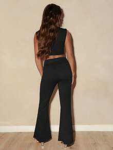 Sirith 1条女士黑色紧身裤，舒适面料喇叭裤 - 黑色 - 查看 3