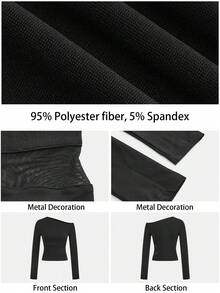 Maija Women's Going Out Black Asymmetric Shoulder Top With Waist Mesh Inset Long Sleeve Mesh Top Black See Through Top Spring Outfit Women Off Shoulder Mesh Valentine's Day Elegant Women's Blouses Spring To Summer - Black - View 4
