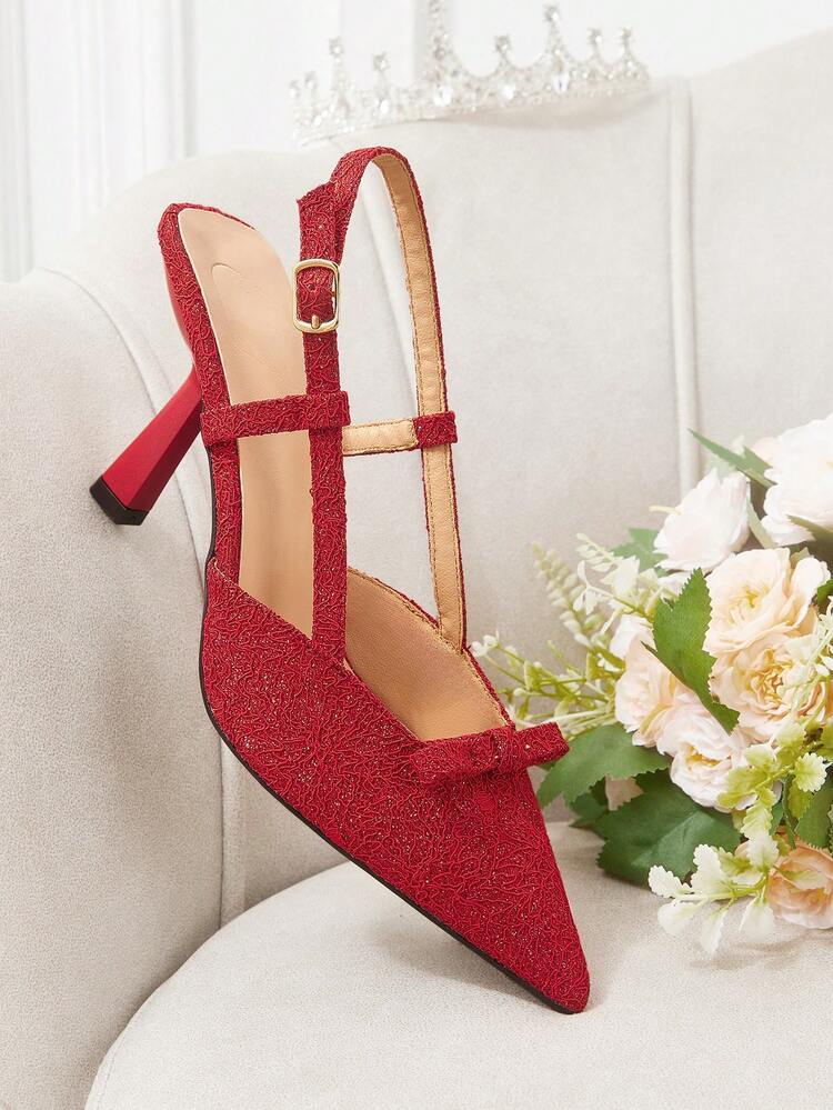 CUCCOO HITCHD Women's Pointed Toe Bow Decor Buckle Design Everyday Versatile Fashion High Heels Valentine's Day Elegant Shoes