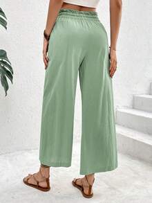 SHEIN Frenchy 女士纯色荷叶边系带腰袋锥形休闲裤 - 薄荷綠 - 查看 2