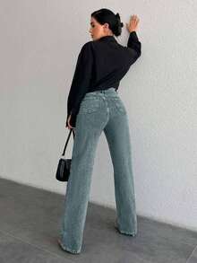 EURMUSE Women's Casual Everyday Wear Distressed Button Pocket Denim Jeans - Light Wash - View 2