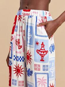 Travachic Pantalones anchos con bolsillos en diagonal con estampado de palmeras para mujer, ideales para vacaciones, primavera y verano, para usar en la playa, vacaciones de primavera - Multicolor - Ver 7