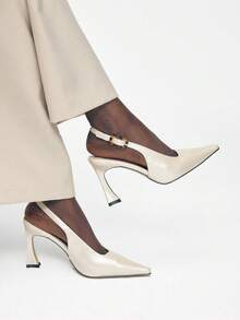 Mnmlis Zapatos de tacón de punta elegantes para mujer con hebilla, adecuados para el uso diario - Albaricoque - Ver 4