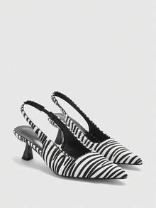 CUCCOO BIZCHIC Women's Fashion Commuter Pointed Toe Pumps With Zebra Print Valentine's Day - Black and White - View 7