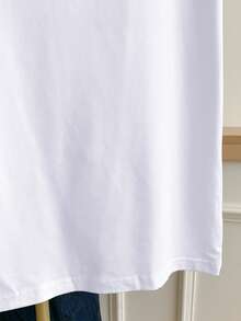 Resyla Camiseta de manga corta con cuello redondo, estampado de letras y corazones con ribete de contraste para mujer - Blanco - Ver 5