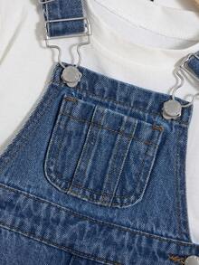 Bộ quần yếm denim dáng rộng dễ thương cho bé trai, có túi vá, thích hợp cho trang phục mùa xuân/hè, áo liền quần denim cho bé. - Rửa nhẹ - Xem 7