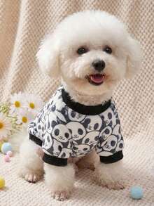 PETSIN 1件印花熊猫法兰绒卫衣，厚实保暖，适合宠物秋冬季穿着 - 彩色 - 查看 3