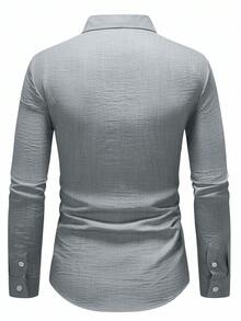 Manfinity Mode 男士休闲长袖衬衫，带胸袋 - 宽松版型，纯色，秋冬季节的理想之选 - 男士款 - 亚麻混纺面料 - 适合休闲场合 - 父亲节好礼之选 - 男士正装衬衫 - 修身衬衫 - 浅灰色衬衫 - 男士弹力衬衫 - 商务休闲衬衫 - 淺灰色 - 查看 2