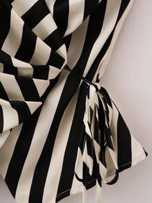 GlowEve Women Stripes Collared Pleated Tie-Front Sleeveless Blouse With - Multicolor - View 5