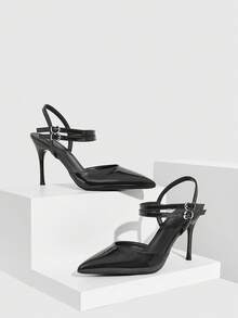 CUCCOO SZL Women Shoes Women Pointed Stiletto Black Ankle Strap Fashion Sexy Dinner Party Business Commuter Women High Heel Shoes Empty Shoes - Black - View 2