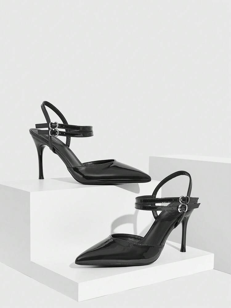 CUCCOO SZL Women Shoes Women Pointed Stiletto Black Ankle Strap Fashion Sexy Dinner Party Business Commuter Women High Heel Shoes Empty Shoes