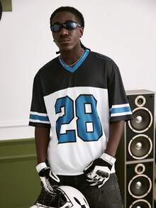 GALLERY FADE Men's Numeric & Striped Print V-Neck Short Sleeve Baseball T-Shirt - White - View 5