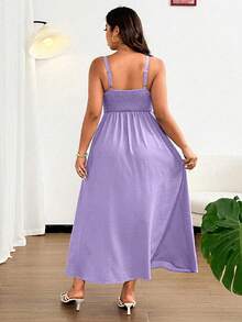Vionelle Đầm maxi dáng rộng dành cho nữ, màu trơn, thắt nơ phía trước, dây mảnh, thích hợp cho đi biển, nghỉ dưỡng, dự tiệc, hẹn hò, lễ hội âm nhạc, mùa xuân/hè, thiết kế đa năng. - Màu tím - Xem 4
