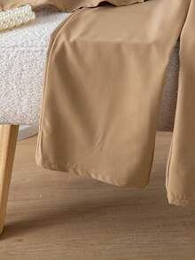 Tween Girl Colorblock Frill Trim Short Cap Sleeve T-Shirt And Elastic Waist Wide Leg Pants Casual Outfit - Khaki - View 6