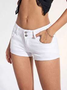 Jeanoix Street Style Low Waist Denim Shorts - White - View 5