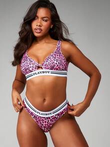 Missguided x Playboy 豹纹粉色抹胸，饰有品牌标志，舒适日常内衣系列 - 彩色 - 查看 4