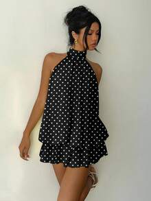 Aloruh Đầm ngắn nữ họa tiết chấm bi đen tối giản, phong cách thường ngày. - Nhiều màu - Xem 7