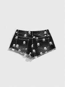 ROMWE Grunge Punk 女士复古Y2K朋克风超低腰牛仔短裤 - 黑色 - 查看 2