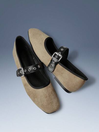 CUCCOO GRLICON 女士休闲时尚平底鞋，铆钉搭扣设计