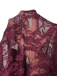 Aloruh 春夏新款情人节婚礼季性感派对纯色酒红色立领镂空蕾丝拼接褶皱透视蕾丝紧身迷你连衣裙 - 酒紅色 - 查看 12