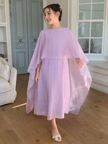 Dazy Kids Tween Girl Solid Color Round Neck Ruffle Hem Elegant Dress - Purple - View 7