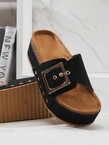 Solezae Dép xỏ ngón đế xuồng đế xuồng mới dành cho nữ, dép xỏ ngón Birkenstocks thoải mái, tối giản, phong cách thường ngày, không quai hậu - màu đen - Xem 7