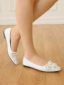 CUCCOO HITCHD 女士尖头仿珍珠装饰休闲通勤百搭时尚鞋 - 白色 - 查看 6