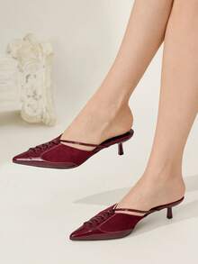 CUCCOO CHICEST Women's Pointed Toe Fashion Daily Wear High Heel Mules - Burgundy - View 1