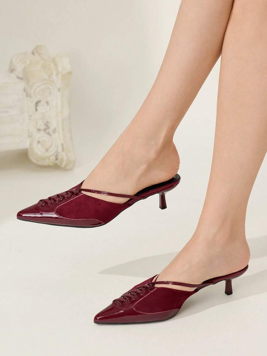 CUCCOO CHICEST Women's Pointed Toe Fashion Daily Wear High Heel Mules - Burgundy - View 1