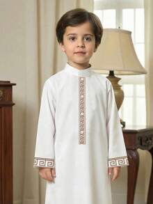 SHEIN 复古印花宽松长款衬衫+长裤套装，阿拉伯风格，适合春夏穿着，休闲、派对皆宜 - 男童款 - 彩色 - 查看 3