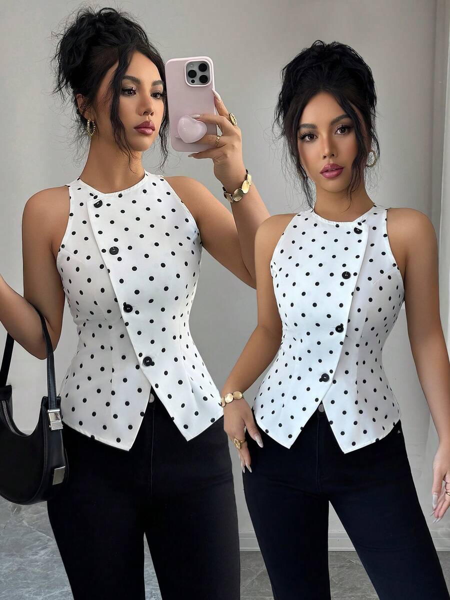 Elenzga A Lady Weaves An Elegant Sleeveless Summer Shirt - White - View 1