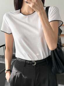 DAZY Women's Slim Fit T-Shirt With Vintage Coin Trace Decor, Summer New Arrival - White - View 8
