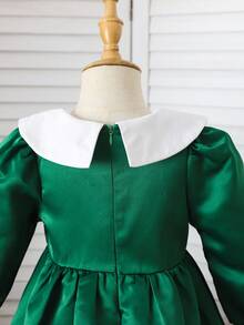 SHEIN Kleine Mädchenkleid mit Taille und kariertem Kragen, Stil passend für tägliche Ausflüge und Partys, Herbst/Winter - Grün - Übersicht 4