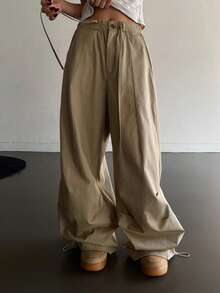 Livesso 女士抽绳腰带纯棉户外裤 - 米色 - 查看 5