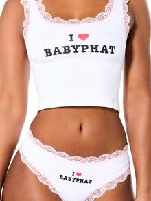 BABYPHAT 撞色蕾丝罗纹三角裤和背心套装 - 白色 - 查看 3