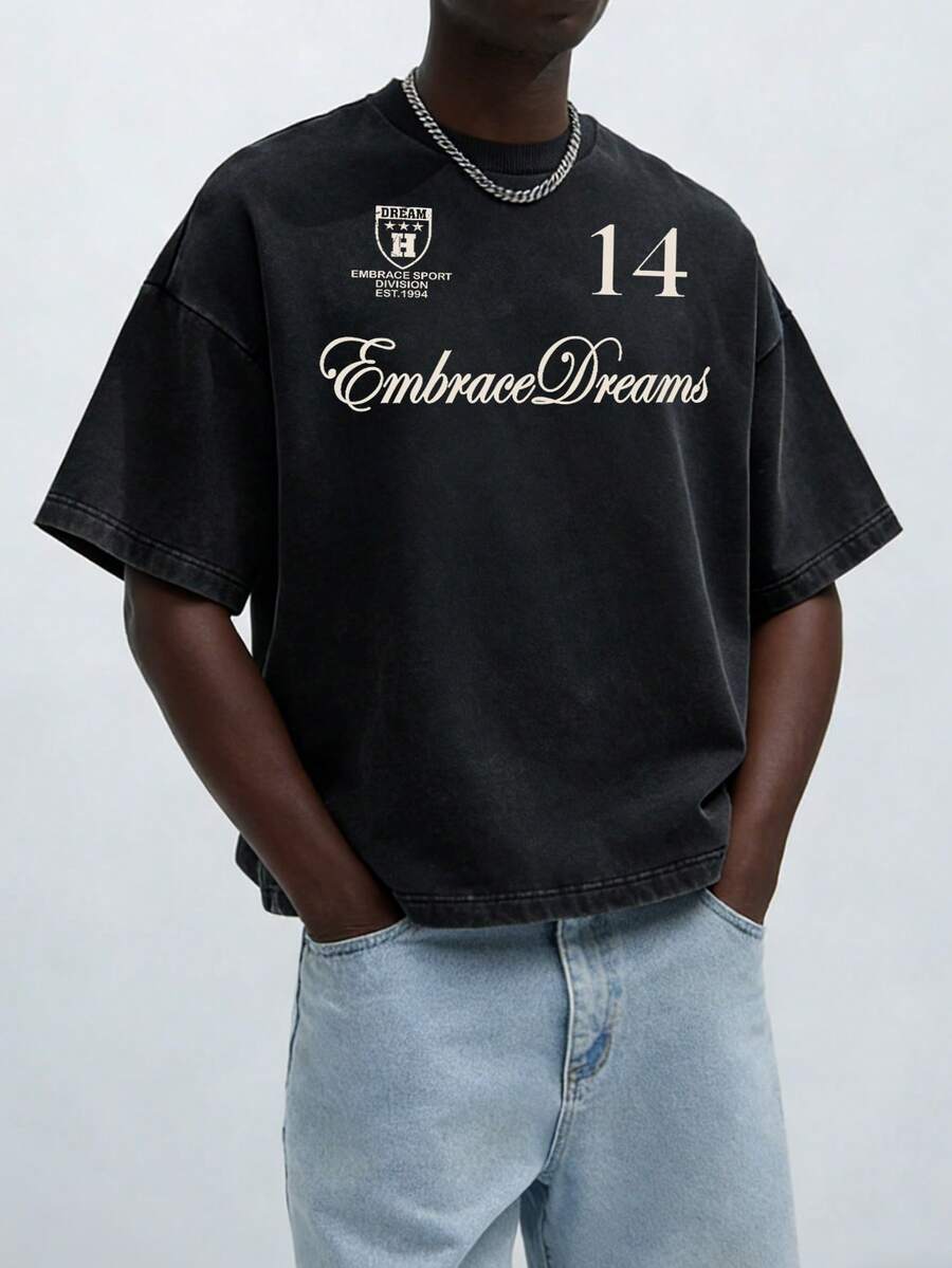 Manfinity Hypemode 男士极简印花短袖T恤 - 黑色 - 查看 1