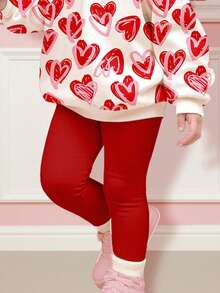 SHEIN Pink & Red Cute Hand-Drawn Cartoon Heart Print Sweatshirt & Leggings Set, Cozy & Soft, Suitable For Valentine's Day, Holidays, Young Girls, Casual Everyday & Home Wear, Autumn/Winter - Multicolor - View 6