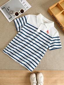 Casuvi Kids 男童休闲百搭数码印花Polo领短袖衬衫，夏季款，1件 - 彩色 - 查看 3