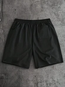 AXEPEAK 男士休闲数字印花宽松落肩T恤和抽绳腰短裤套装，时尚街头风，适合日常通勤和夏季穿着 - 黑色 - 查看 6