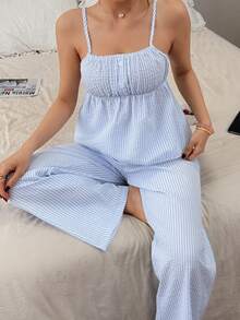 Dream Adore Fresh Striped Camisole & Pants Pajama Set - Blue - View 6