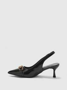 CUCCOO BIZCHIC 女士尖头黑色哑光极简金属扣通勤、日常、约会细高跟鞋 - 黑色 - 查看 10