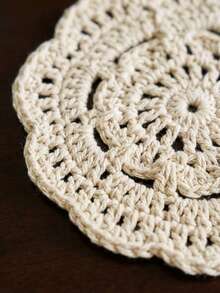 Cirelle 1pc Handmade Crochet Coaster - Lace Thread Cup Mat, Elegant Placemat For Dining Table Decoration - Multicolor - View 3