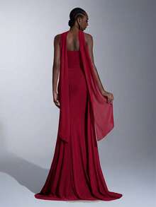 Elitara Váy xòe xếp ly lưng thấp bằng vải chiffon màu xanh lá cây thanh lịch, không dây, dáng đuôi cá (Có thể tháo rời, mặc được nhiều kiểu) Thích hợp cho các buổi hẹn hò, kỳ nghỉ, đám cưới, mua sắm, hoạt động hàng ngày, váy phù dâu - Màu Đỏ Sâu - Xem 2